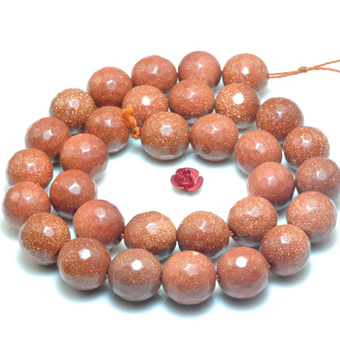 YesBeads Gold sandstone goldstone faceted round beads wholesale gemstone jewelry 8mm-12mm 15"