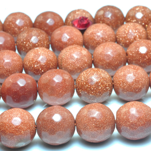 YesBeads Gold sandstone goldstone faceted round beads wholesale gemstone jewelry 8mm-12mm 15"