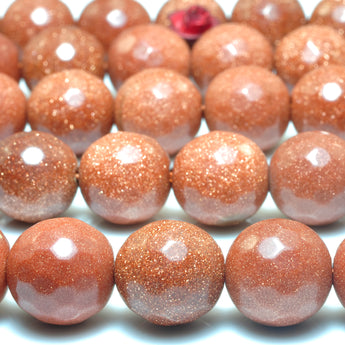 YesBeads Gold sandstone goldstone faceted round beads wholesale gemstone jewelry 8mm-12mm 15"