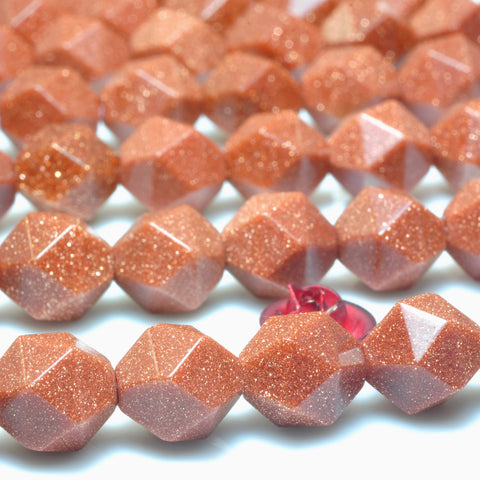 YesBeads Gold Sandstone goldstone star cut faceted nugget beads wholesale gemstone 15"