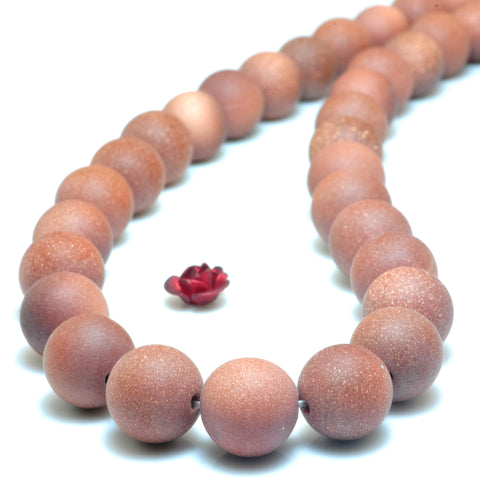 YesBeads Gold Sandstone Goldstone matte round beads gemstone wholesale jewelry 8mm-12mm 15"