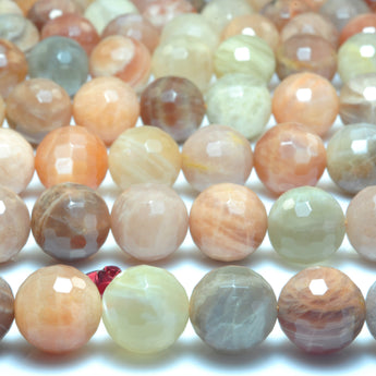 YesBeads Natural Rainbow Moonstone mix faceted round beads wholesale gemstone jewlery 12mm 15"