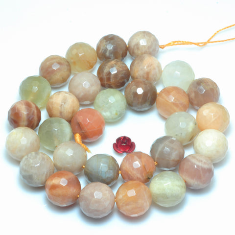 YesBeads Natural Rainbow Moonstone mix faceted round beads wholesale gemstone jewlery 12mm 15"
