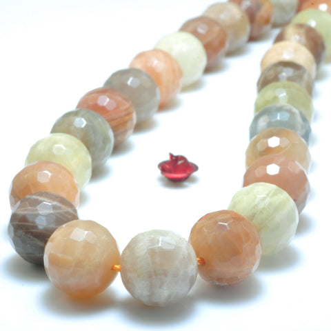 YesBeads Natural Rainbow Moonstone mix faceted round beads wholesale gemstone jewlery 12mm 15"
