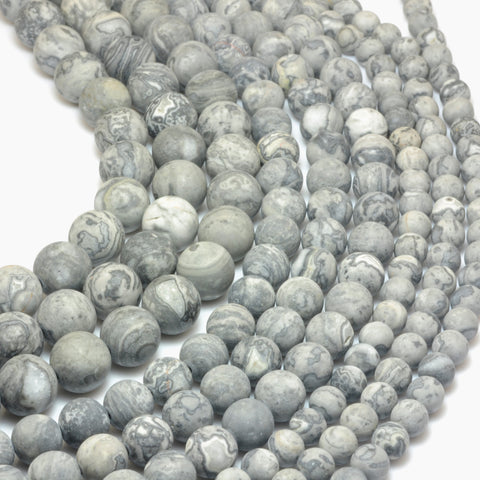 YesBeads Natural Picasso Jasper matte round beads gray map stone wholesale jewlery 6mm-12mm 15"