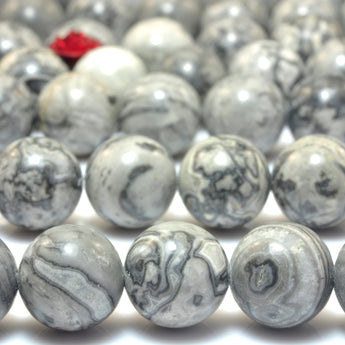 YesBeads Natural Picasso Jasper smooth round beads gray map stone wholesale jewlery 6mm-12mm 15"
