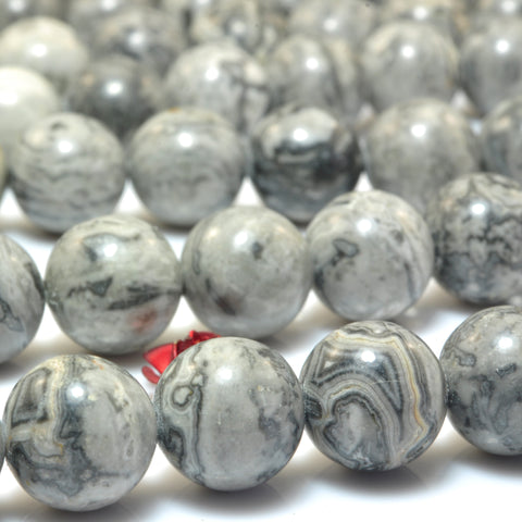 YesBeads Natural Picasso Jasper smooth round beads gray map stone wholesale jewlery 6mm-12mm 15"
