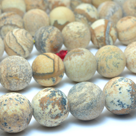 YesBeads Natural Picture Jasper matte round beads wholesale gemstone jewelry 4mm-12mm 15"