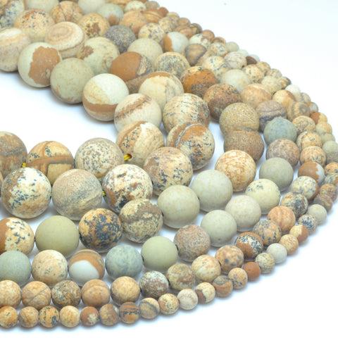 YesBeads Natural Picture Jasper matte round beads wholesale gemstone jewelry 4mm-12mm 15"