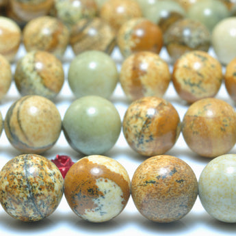 YesBeads Natural Picture Jasper smooth round beads wholesale gemstone jewelry 4mm-12mm 15"