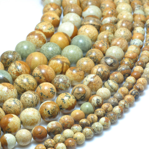 YesBeads Natural Picture Jasper smooth round beads wholesale gemstone jewelry 4mm-12mm 15"