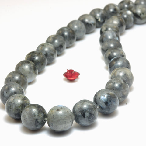 YesBeads Natural Black Labradorite smooth round beads Larvikite stone wholesale gemstone jewelry 15"