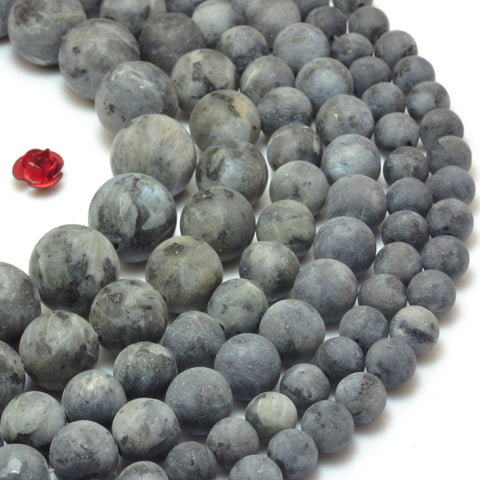 YesBeads Natural Black Labradorite matte round beads Larvikite stone wholesale gemstone jewelry 15"