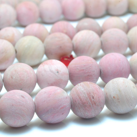 Natural Pink Rhodonite matte round loose beads wholesale gemstone jewelry making bracelet necklace diy