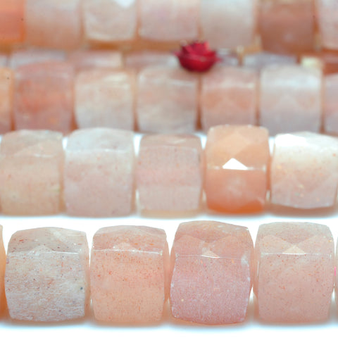 YesBeads Natural Sunstone faceted cube beads wholesale gemstone jewelry 8mm 15"