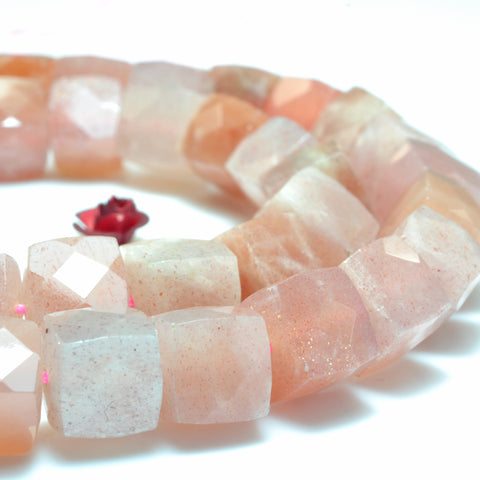 YesBeads Natural Sunstone faceted cube beads wholesale gemstone jewelry 8mm 15"
