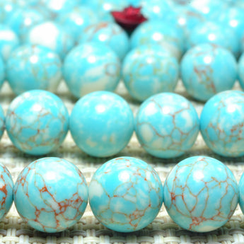 Blue Turquoise smooth round synthetic beads wholesale gemstone jewelry making bracelet diy 4mm-12mm 15"