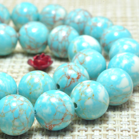 YesBeads Blue Turquoise smooth round synthetic beads wholesale gemstone jewelry 4mm-12mm 15"