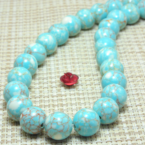 YesBeads Blue Turquoise smooth round synthetic beads wholesale gemstone jewelry 4mm-12mm 15"