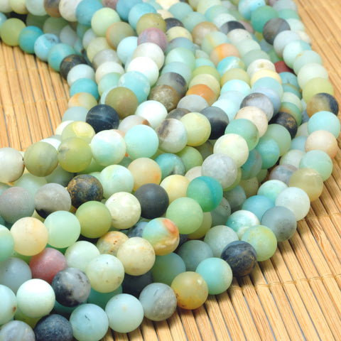 YesBeads Natural Amazonite matte round beads wholesale gemstone jewelry 4mm-12mm 15"