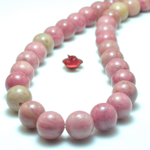 YesBeads Natural Pink Rhodonite smooth round beads wholesale gemstone jewelry 15"