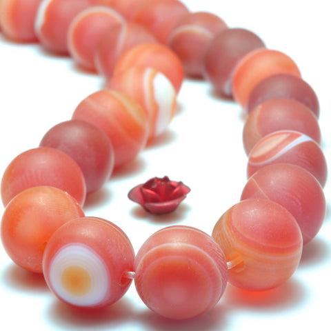 YesBeads Red Banded Agate matte round loose beads wholesale gemstone jewelry 6mm-12mm 15"