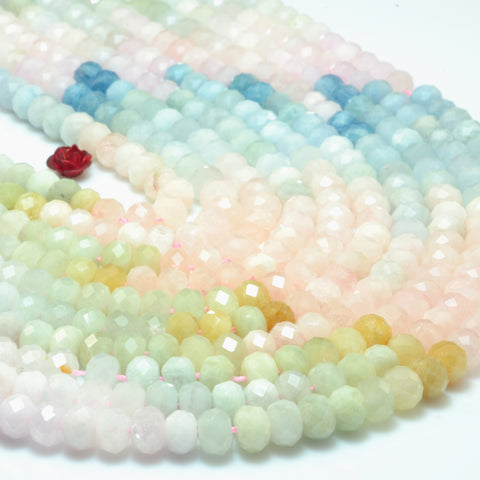 YesBeads Natural Morganite mix aquamarine faceted rondelle beads wholesale gemstone jewelry 15"