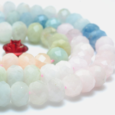 YesBeads Natural Morganite mix aquamarine faceted rondelle beads wholesale gemstone jewelry 15"