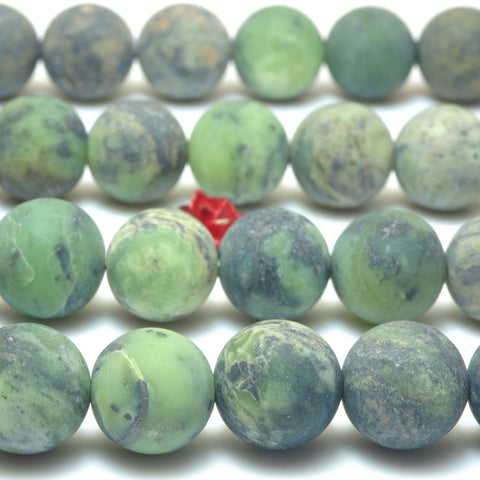 YesBeads Natural Dendritic Green Jade matte round loose beads wholesale gemstone jewelry 6mm-12mm 15"