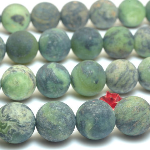 YesBeads Natural Dendritic Green Jade matte round loose beads wholesale gemstone jewelry 6mm-12mm 15"