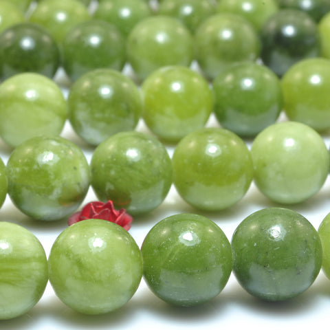 YesBeads Natural Green Jade smooth round beads wholesale gemstone jewelry making 6mm-12mm 15"