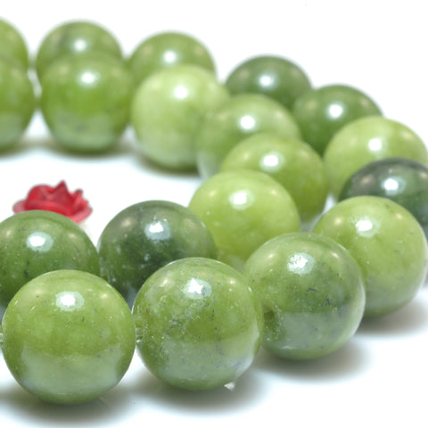 YesBeads Natural Green Jade smooth round beads wholesale gemstone jewelry making 6mm-12mm 15"