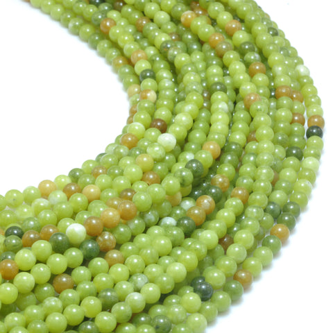 YesBeads Natural Green Jade smooth round beads wholesale gemstone jewelry making 4mm 15"