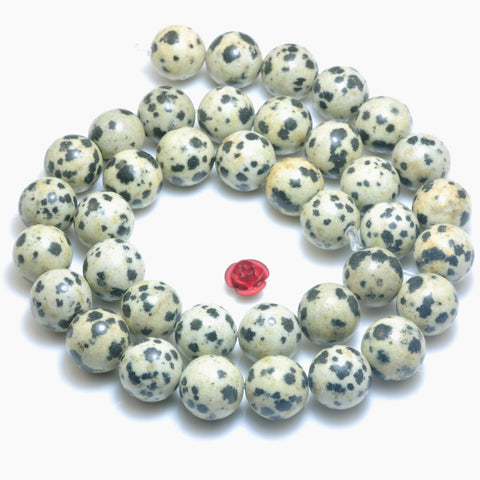 YesBeads Natural Dalmatian Jasper smooth round beads wholesale gemstone jewelry making 4mm-14mm 15"