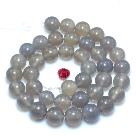 YesBeads Natural Gray Agate smooth round loose beads wholesale gemstone jewelry making 4mm-12mm 15"
