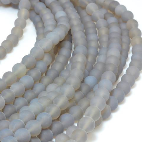 YesBeads Natural Gray Agate matte round loose beads wholesale gemstone jewelry making 4mm-12mm 15"