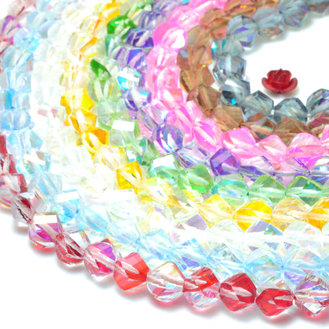 YesBeads Rainbow Glass faceted and twisted nugget beads wholesale jewelry making 9 colors