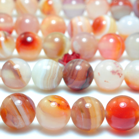 YesBeads Natural Red Banded Agate smooth round beads wholesale gemstone jewelry making 6mm-12mm 15"