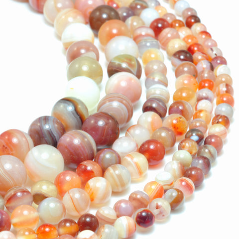 YesBeads Natural Red Banded Agate smooth round beads wholesale gemstone jewelry making 6mm-12mm 15"