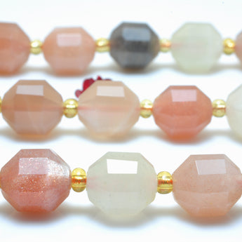 YesBeads Natural Rainbow Moonstone A grade faceted double terminated point beads wholesale gemstone jewelry 15"