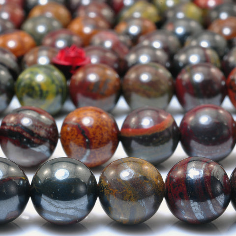 YesBeads Natural Red Tiger Iron gemstone smooth round loose beads wholesale jewelry making 15"