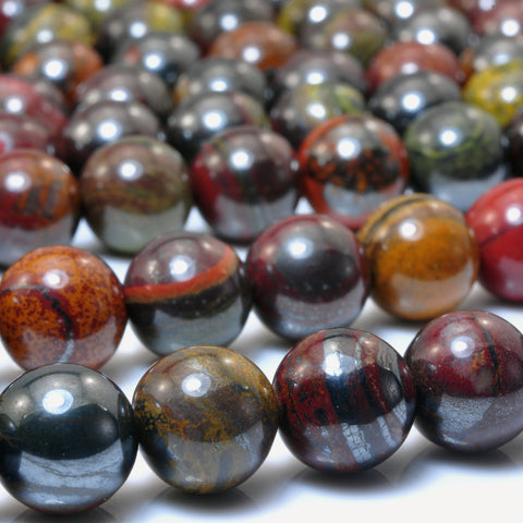 YesBeads Natural Red Tiger Iron gemstone smooth round loose beads wholesale jewelry making 15"