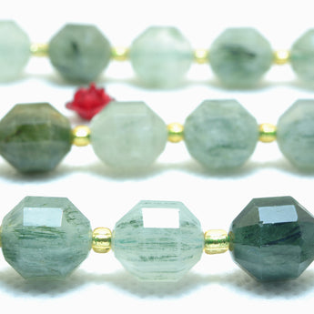 YesBeads Natural Green Rutilated Quartz faceted double terminated point beads wholesale gemstone jewelry making 15"