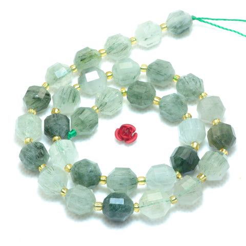 YesBeads Natural Green Rutilated Quartz faceted double terminated point beads wholesale gemstone jewelry making 15"