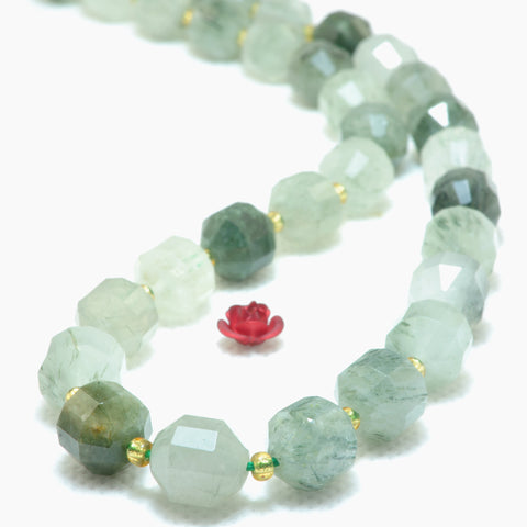 YesBeads Natural Green Rutilated Quartz faceted double terminated point beads wholesale gemstone jewelry making 15"