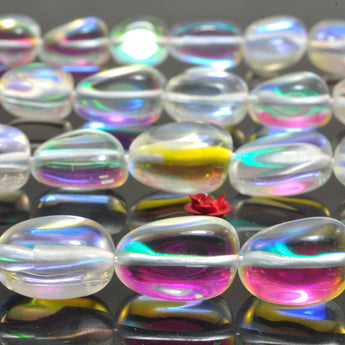 YesBeads Mystic Aura Quartz Crystal Synthetic smooth nugget candy beads wholesale jewelry 15"