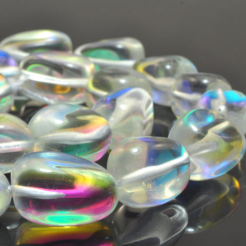 YesBeads Mystic Aura Quartz Crystal Synthetic smooth nugget candy beads wholesale jewelry 15"