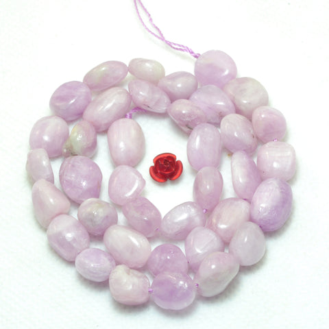 YesBeads Natural Kunzite purple pink smooth pebble chip beads wholesale gemstone jewelry making 15"