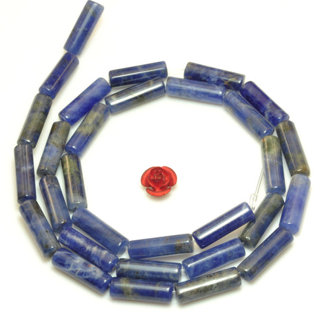 YesBeads Natural Blue Sodalite smooth tube beads gemstone wholesale jewelry making 4x13mm 15"