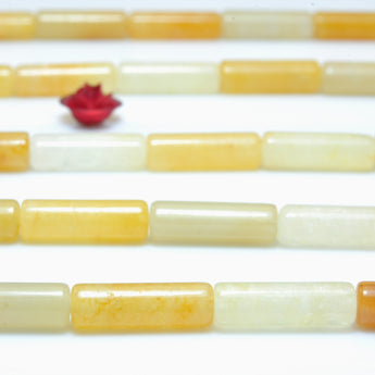 YesBeads Natural Yellow Jade smooth tube beads gemstone wholesale jewelry making 15"